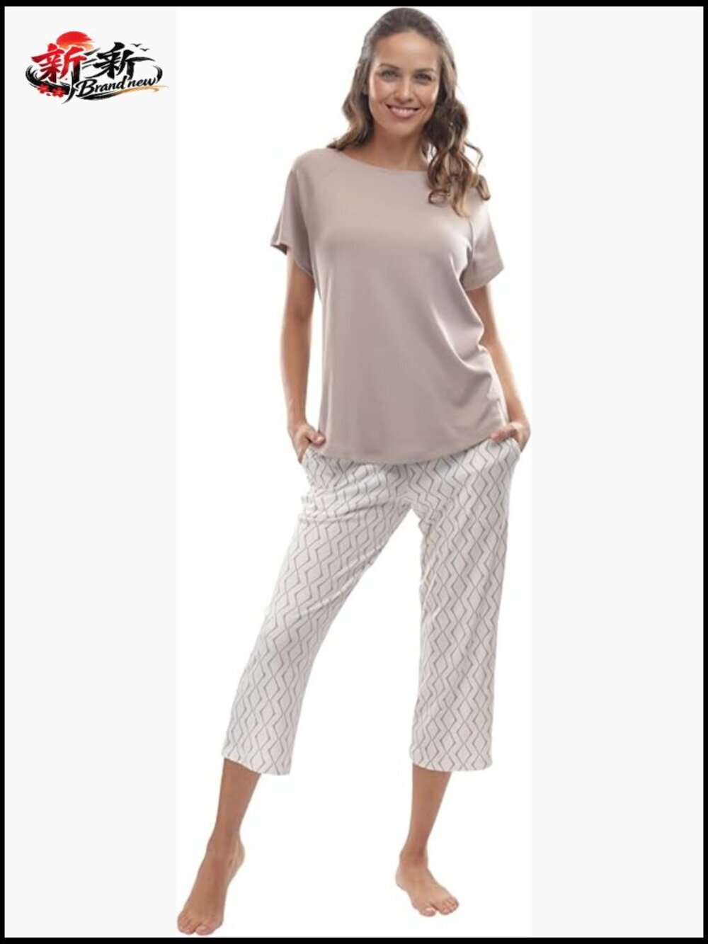 100% Pima Cotton Women's Pajamas Set Capri Pants Long Sleeve